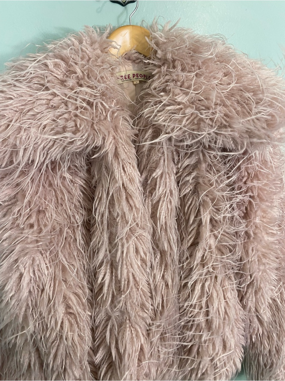 Free People Moonlight Faux Fur Jacket Shaggy Dusty Pink Large - Picture 2 of 8